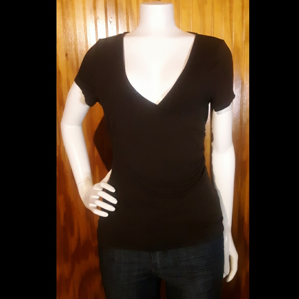 Dark Brown Faux Wrap Blouse - Size S